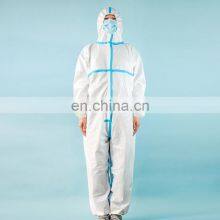 CE EN 14126 14605 13034 13982 Protective Clothing White Coverall Suit With Blue Tape thumbnail-1