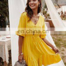 Wholesale Custom-made Women's Clothing Western-style Summer Solid Color Temperament to Work Leisure Pure Color Breathable Dress thumbnail-4