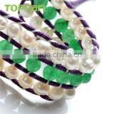 Topearl Jewelry Freshwater Pearl Bracelet Malaysian Jade Bracelet Woven Leather Wrap Bangle CLL176 thumbnail-3