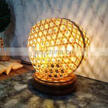 Trendy Round Shaped Bamboo Table Lamp - Desk Lamp, Woven Wicker Lamp Shade Vietnam Manufacturer thumbnail-5
