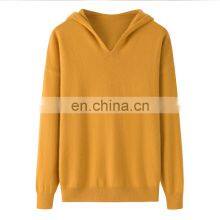Custom Fashion 100% Pure Cashmere Hoodies for Women Solid Pattern Casual Winter Sweater With Hooded Collar and Front Logo thumbnail-6