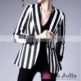 2016 Fashion ladies business suit design white stripe between black suit for women