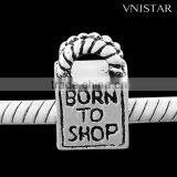 Vnisatr Antique Silver Plated Handbag Shaped European Beads Jewelry With Born to Shop Stamped Fit for Bracelet Pbd2391 thumbnail-1