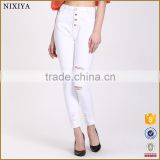 2016 High quality women skinny jeans fashional white jeans in Guangzhou