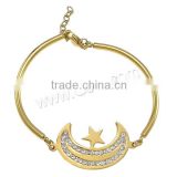 gold color Stainless Steel rhinestone Moon and Star Chain Bracelets