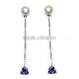 Tanzanite Earrings, tanzanite long earring drop, white gold tanzanite earring