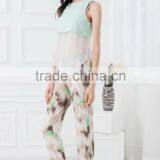 NEW ARRIVAL Summer Tank Top 2016 Green and White See Through Shirt for Woman Chiffon Fabric Cheap Price thumbnail-2