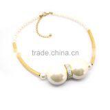 Stainless Steel Gold Tone Rhinestone Big Chunky Pearl Necklace thumbnail-2