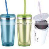 280ml/350ml/450ml Stainless Steel Inner Steel Outer Plastic Double Layer Cup With Straw thumbnail-4