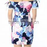 Guangzhou Woman Clothes Floral Print off Shoulder Dress Women Summer thumbnail-4