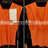 Ladies Orange Sleeveless Merino Hooded Tank Top With 100% Merino Wool thumbnail-1