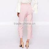 Frilled Women's Tailored Fitted Pants High Waist Pink Cropped Trousers thumbnail-5