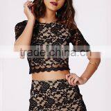 Women's Summer Rose Pattern Crop Top Shirt With Slit Long Skirt Suits thumbnail-5