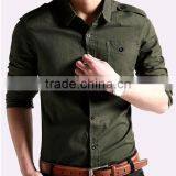 New Elegant Khaki 100%Cotton Men Fancy Casual Shoulder Strap Shirt With Square Collar thumbnail-2