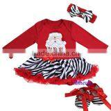 Xmas Baby Red Zebra Santa HoHoHo Long Sleeves Bodysuit Pettiskirt Jumpsuit Headband Crib Shoes 3pcs NB-18M thumbnail-1