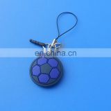 3D football shape rubber phone strap with pluggy