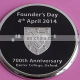 embossed logo zinc alloy coaster filled black color and thick epoxy coated coaster
