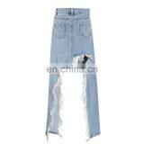 TWOTWINSTYLE Skirt For Women Casual Tassel Asymmetrical Denim High Waist Split Hit Color Irregular thumbnail-6