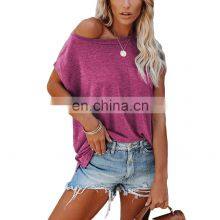 Manufacturers Wholesale Custom Women's Tops Sports and Leisure Solid Color Round Neck Raglan Short Sleeve T-shirt thumbnail-5