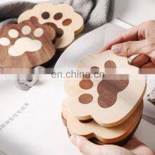 Custo Natural Cute Cat's Claw Shape Wooden Cup Coaster Wood Teapot Mat thumbnail-4