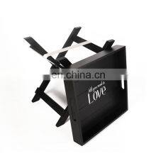 K&B Wholesale Custom Modern Luxury Black Wooden Ottoman Tray Serving Tray With Stand Bracket thumbnail-3