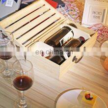 Handmade Vintage Natural Pine Wood Crate 2 Wine Bottle Travel Storage Box Carrying Display Case thumbnail-3
