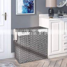 (90L) Removable and Easily Mounted Hand-woven Synthetic Rattan Laundry Basket With Lid and Handle thumbnail-3