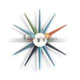 Solid Wood Wall Clock Multi Coloured Sunburst Clock Wall Mounted Clock