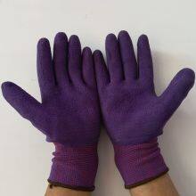 Purple Polyester Thread 13 Gauge Knitted Purple Foamed Wrinkled Latex Palm Coated Safety Work Gloves thumbnail-2