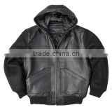 Popular leather Black hood Varsity Jackets