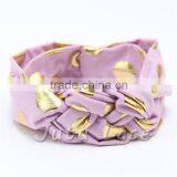 Cotton Fabric Golden Polka-dots Bow Headbands - Foil Gold Wide Elastic Knitted Headwraps thumbnail-3