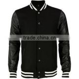 MENS BLACK WOOL VARSITY JACKET WITH LAMBS LEATHER SLEEVES REAL LEATHER ARMS VARSITY JACKETS HIGH QUALITY BASEBALL JACKETS