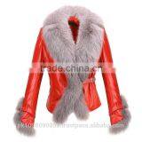 Women Fashion Fox Fur Sheepskin Leather Jackets Red Black