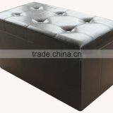 Beautiful! Black PU Foldable Storage Ottoman With Button thumbnail-1