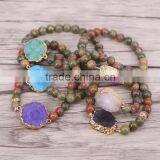 Natural Unakite Stone Beaded Bracelets, Solar Quartz Connector Beads Druzy Gemstone Bracelets thumbnail-3