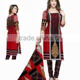 Geometrical Black and Red Color Printed Dress Material