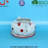 Home & Garden Decration Ceramic Teapot Shape Flower Pot With Red Polka Dots thumbnail-6