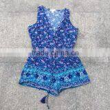 Women Excess Stock Lots Full Print 100%rayon Cheap Jumpsuit thumbnail-1