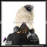CX-C-08C Custom Beanie Hat With Fur Pom Pom,Knitted Hat With Pom Pom, Mink Fur Knitted Cap thumbnail-5