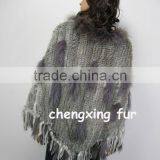 CX-B-31B Big Size Wholesale Natural Colour Knit Rabbit & Raccoon Fur Fashion Shawl thumbnail-2