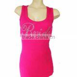 Big U Neck Sexy Ladies Pink Rhinestone Tank Tops for Bride thumbnail-1