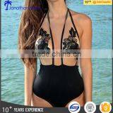 2017 Women's Elegant Mesh Embroidery Design Halter One Piece Swimwear.
