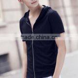 Hot Sale Custom Cotton/spandex Men's Short Sleeve Black Hoodie thumbnail-2