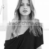 JXY Basic Black Batwing V Tee for Women thumbnail-2