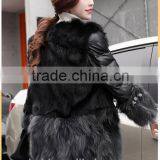 2016 Luxury Genuine Natural Fox Fur Coat Jacket Rabbit Fur Patchwork Winter Women Fur Leather Outerwear Coats Plus Size thumbnail-2