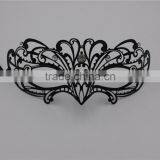 Glossy Metal Black Mask Diamante Rhinestones Italy Costume Masquerade Halloween thumbnail-4