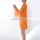 Flare Sleeve Fashionable Shift Dress for Women 2017 Orange Short Dresses thumbnail-2
