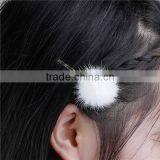 New Fashion White Pom Ball Gold Plated Sable Fur Hair Clips thumbnail-3