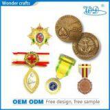 Spanish Style Diecasting Convexed Pure Gold Plated Iron Brass Aluminum Hard Enamel Medal With Ribbon