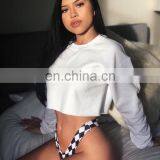 Crop Top 2020 Western Ladies Custom Logo Crew Neck Lantern Long Sleeve Raw Edge Cotton Blank Mujer thumbnail-3